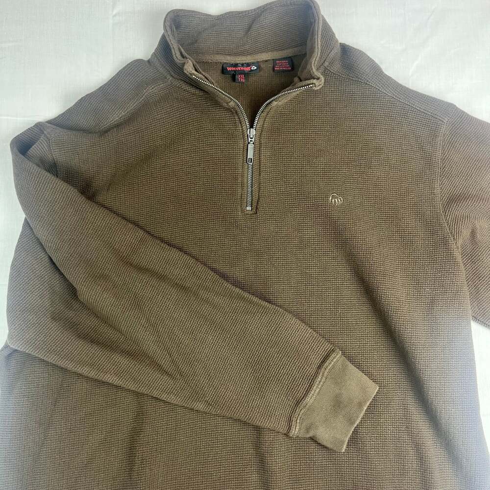 Wolverine  1/4 Zip Mens 2XL Waffle Knit Outdoor Workwear Gorpcore Brown